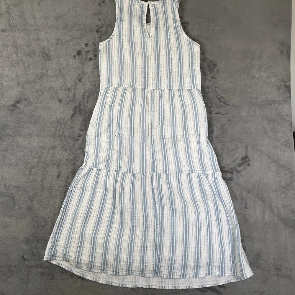 ANN TAYLOR  Maxi Dress Linen Striped Size S Coastal Blue White - Picture 2 of 8